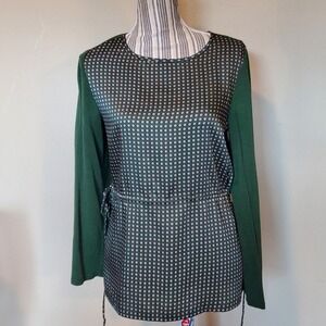 Purificacion Garcia Green Mixed Media Dot Print Drawstring Waist Top Sz M *read*